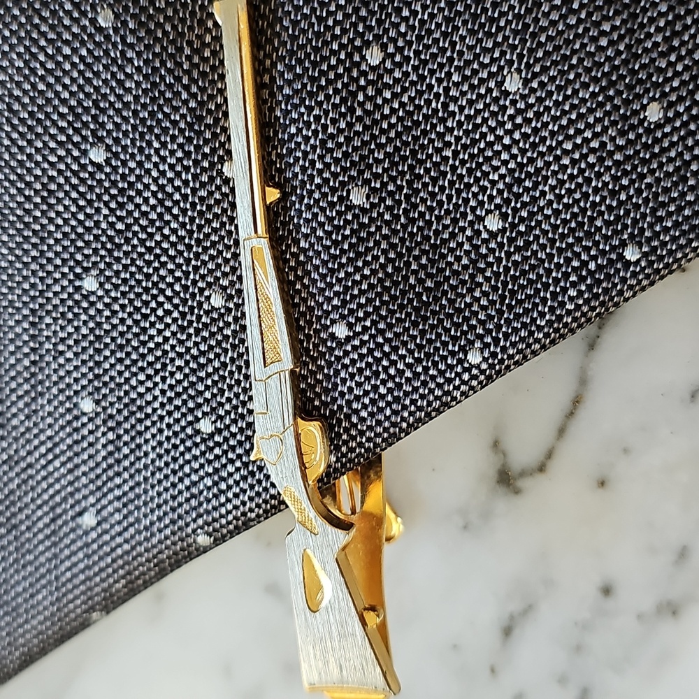 Vintage Gold Silver Tone Rifle Tie Clip